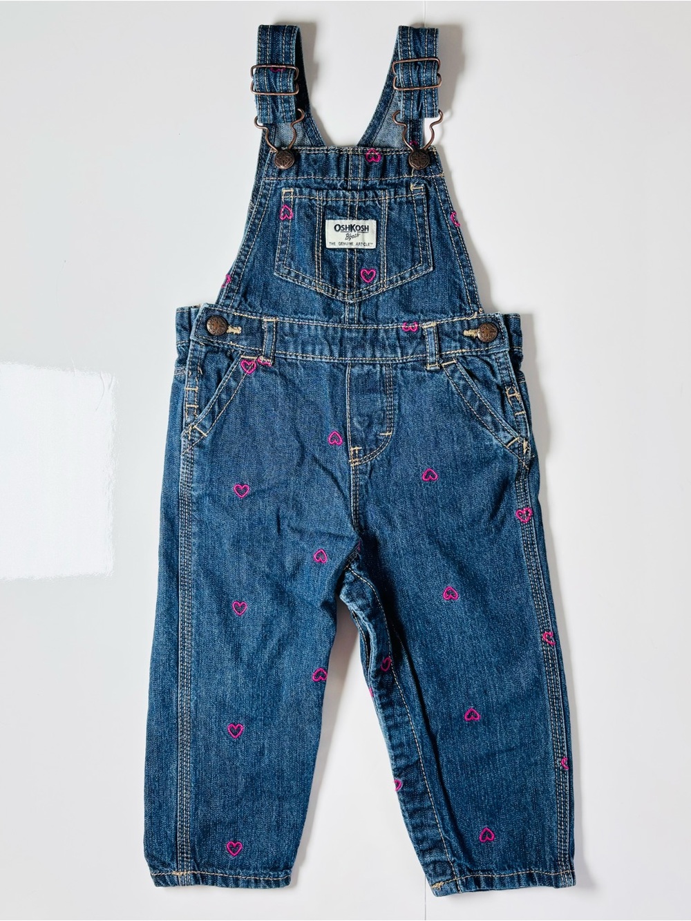 Vintage OshKosh B'gosh Denim Overalls All Over Pink Embroidered Hearts Retro